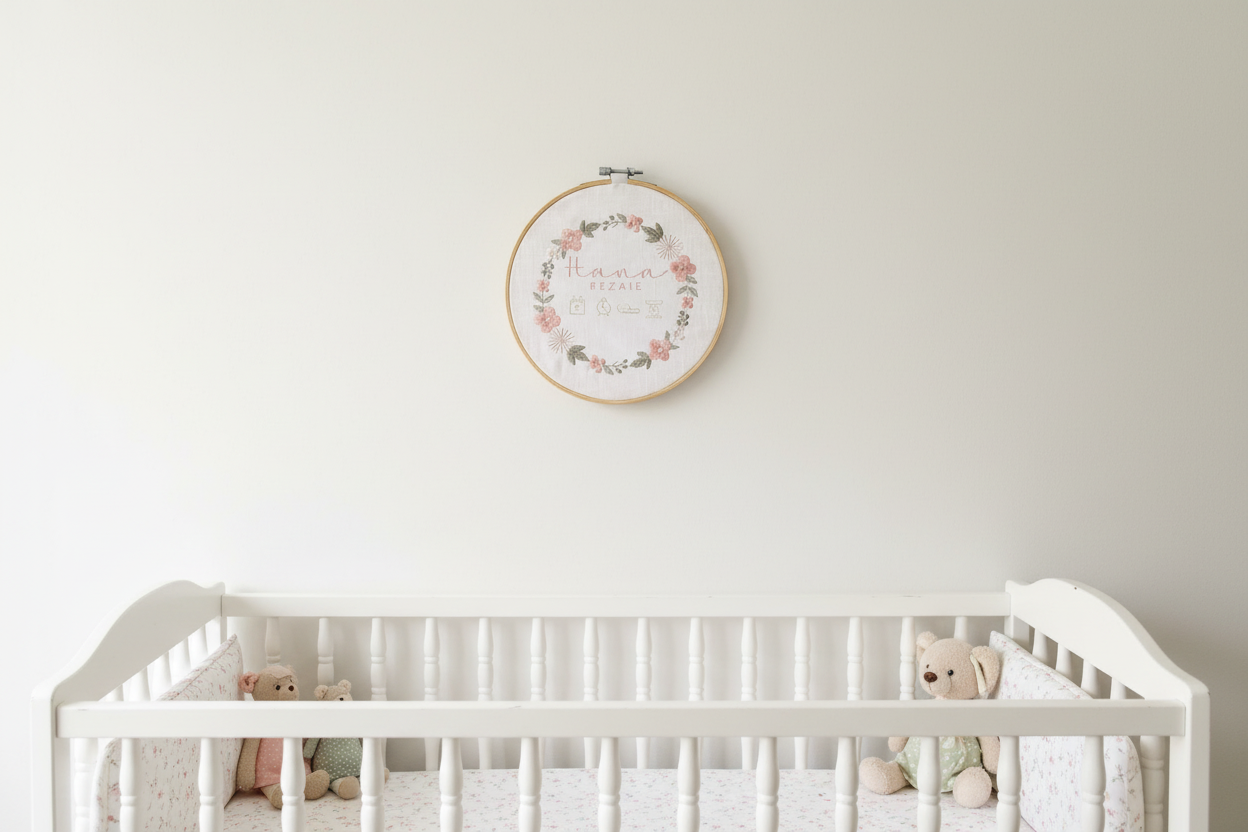 Baby birth notice embroidered art