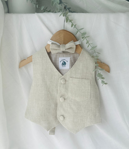 Baby and Toddler Boys beige natural pure linen vest