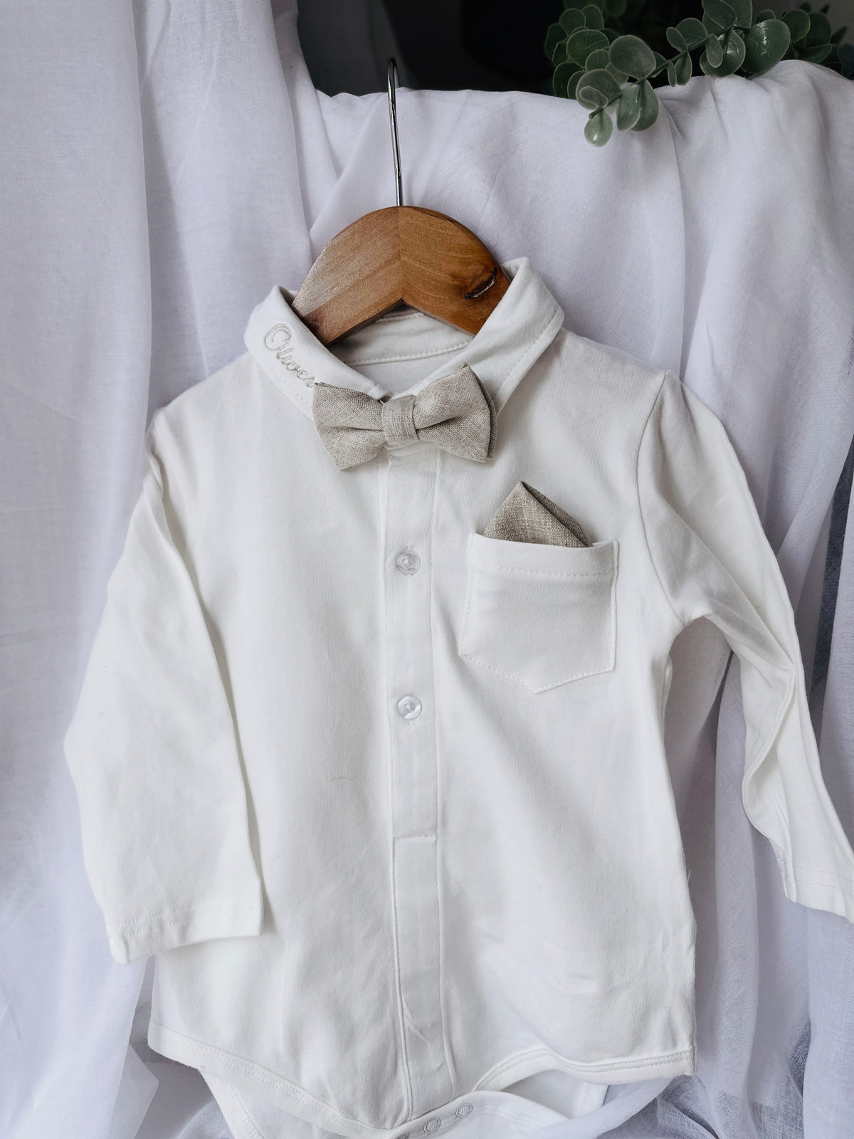 Long Sleeve straight Collared Cotton Onesie Bodysuit