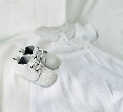 Linen Baptism 3/4 length jumpsuit with optional cardigan and embroidery