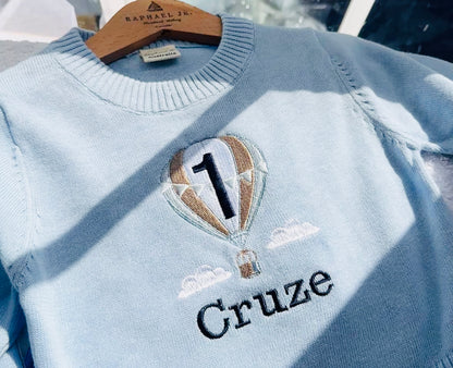 Baby blue cotton sweater with optional embroidery