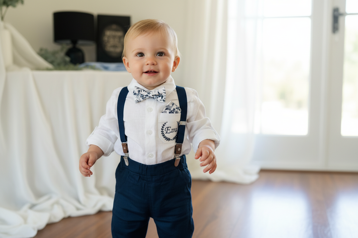 Boys Navy blue linen Summer suit