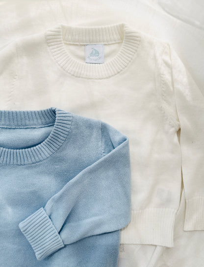Baby blue cotton sweater with optional embroidery