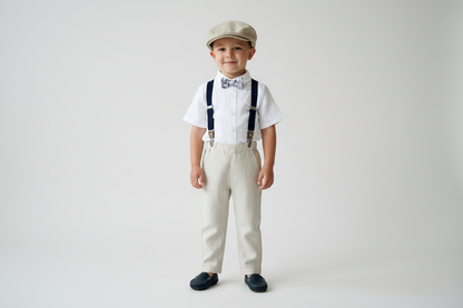 Navy blue and beige formal baptism or wedding suit with accessories and optional personalisation