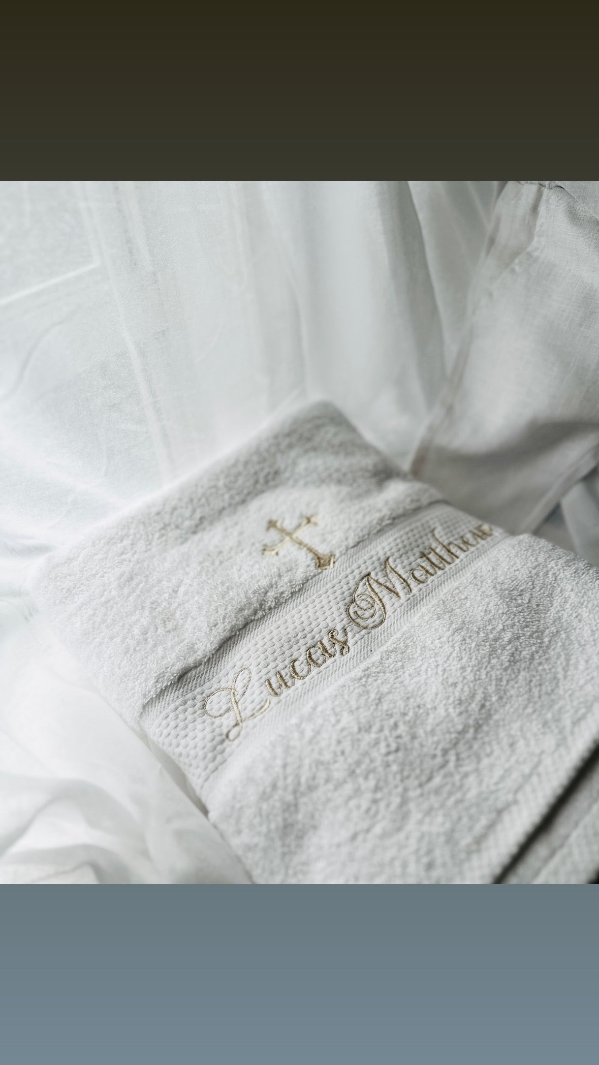 Embroidered Baptism and Christening bath towel