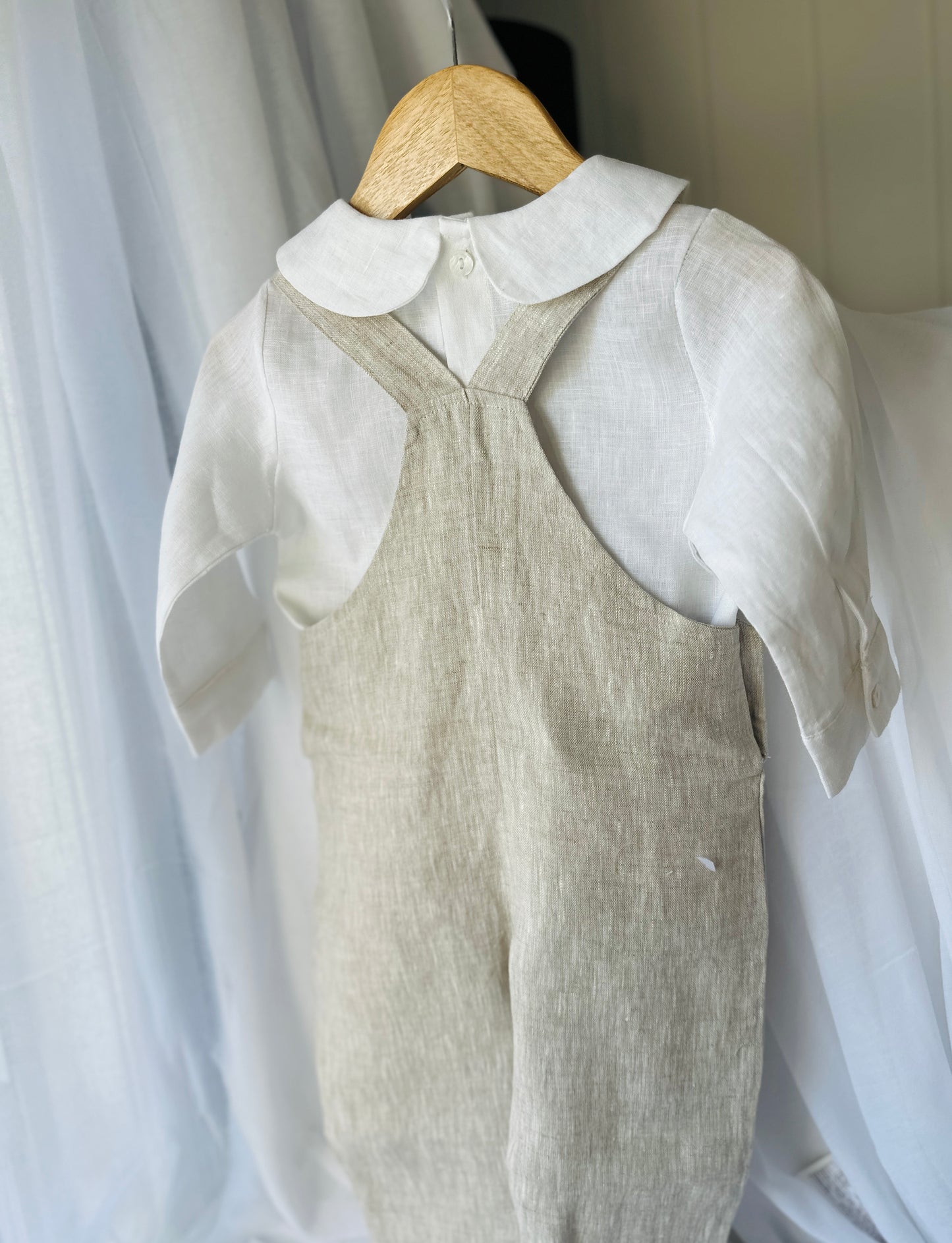 Boys Beige Linen Birthday overalls romper dungarees safari balloon fast car wild sea themes