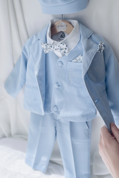 Pale Blue Chambray Vest Suit with optional Jacket