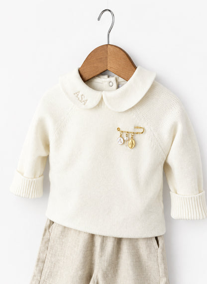 White cotton sweater with optional embroidery