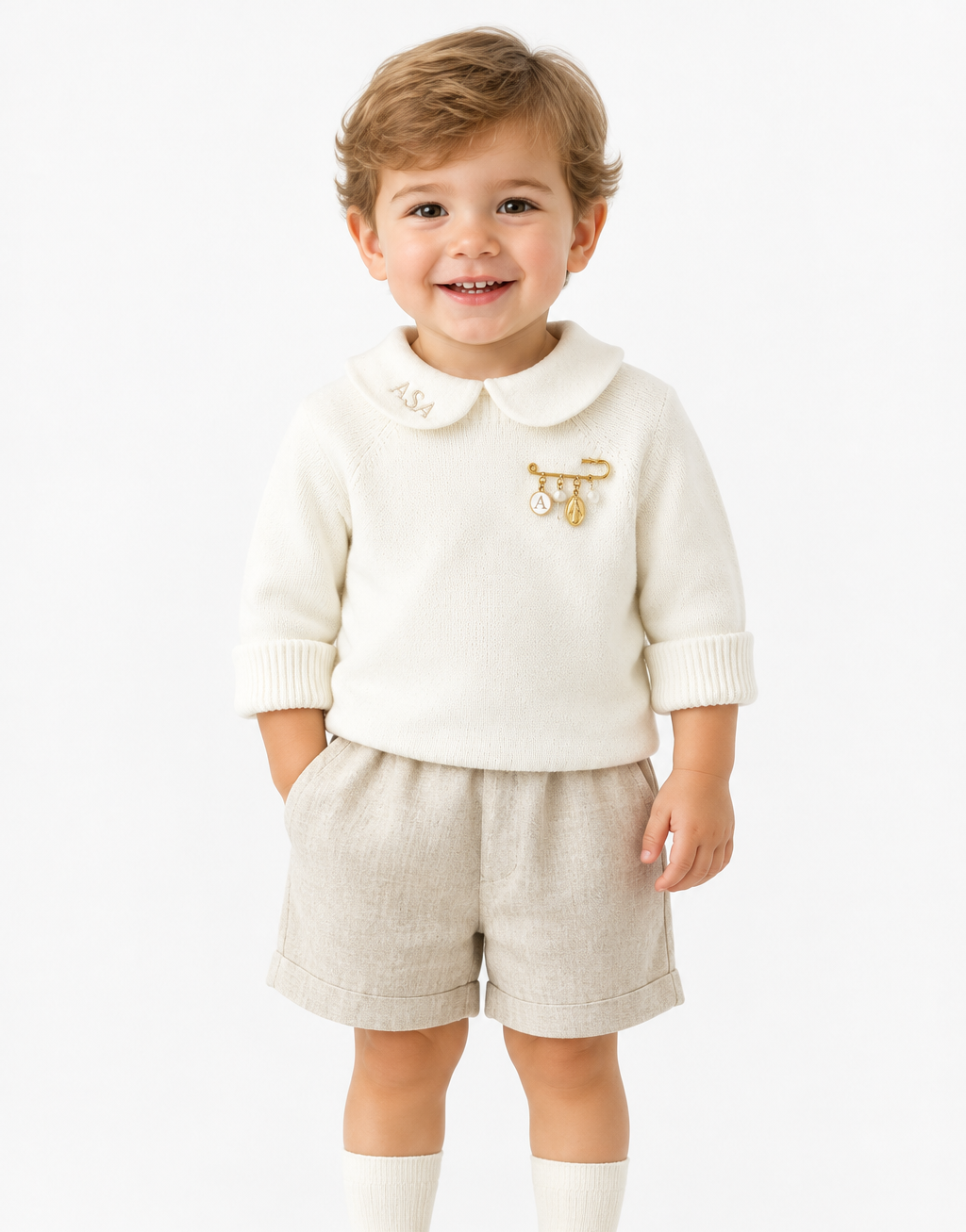 White cotton sweater with optional embroidery
