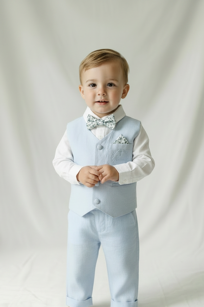 Pale Blue Chambray Vest Suit with optional Jacket