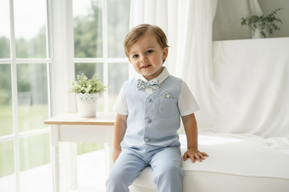 Pale Blue Chambray Vest Suit with optional Jacket