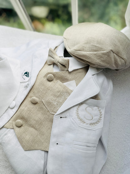 White suit with and Beige vest set