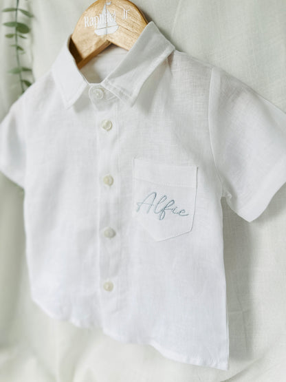 Baby and children's Pure linen white short sleeved shirt