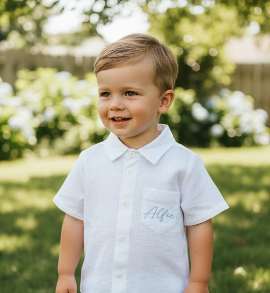 Baby and children's Pure linen white short sleeved shirt