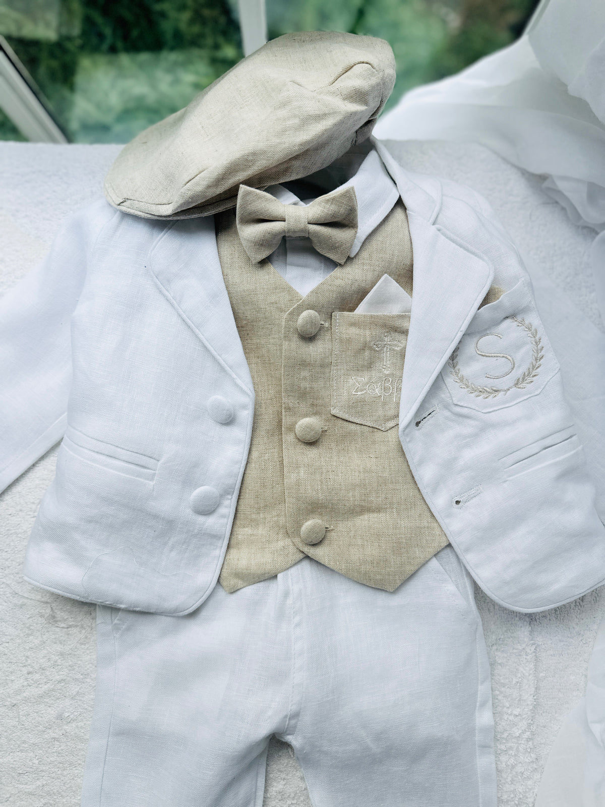 White suit with and Beige vest set