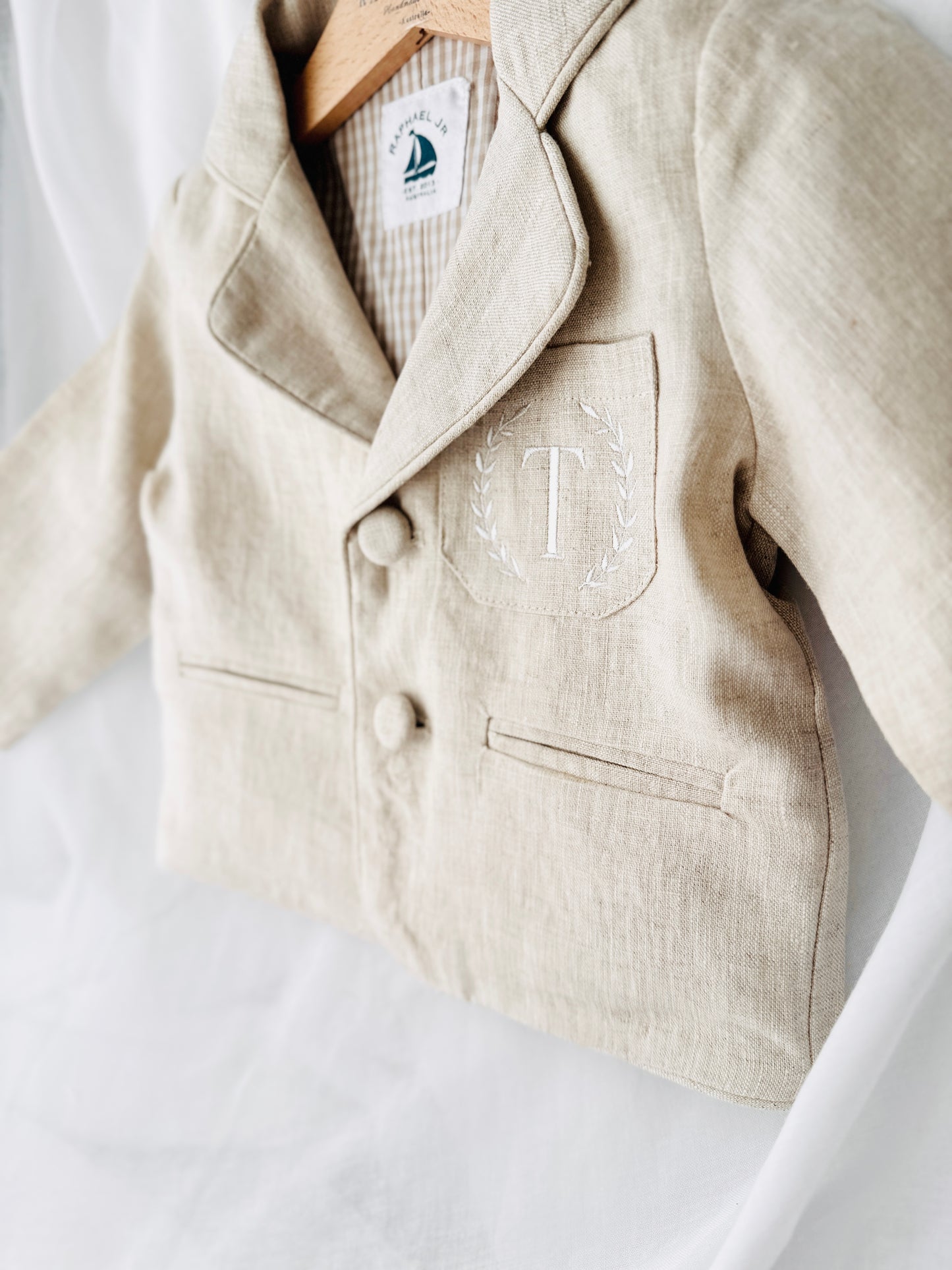 Beige Linen Summer Suit with navy blue accessories