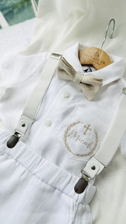 Baby and children's Pure linen white short sleeved shirt