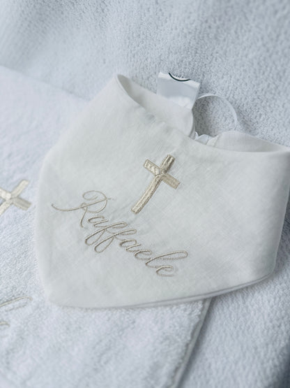 Personalised baptism christening hand towel with embroidery and optional bib