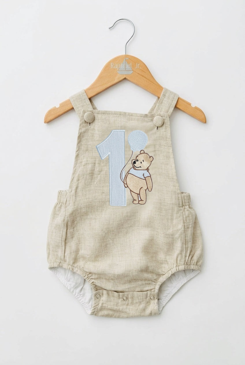 White beige or blue Pooh bear romper