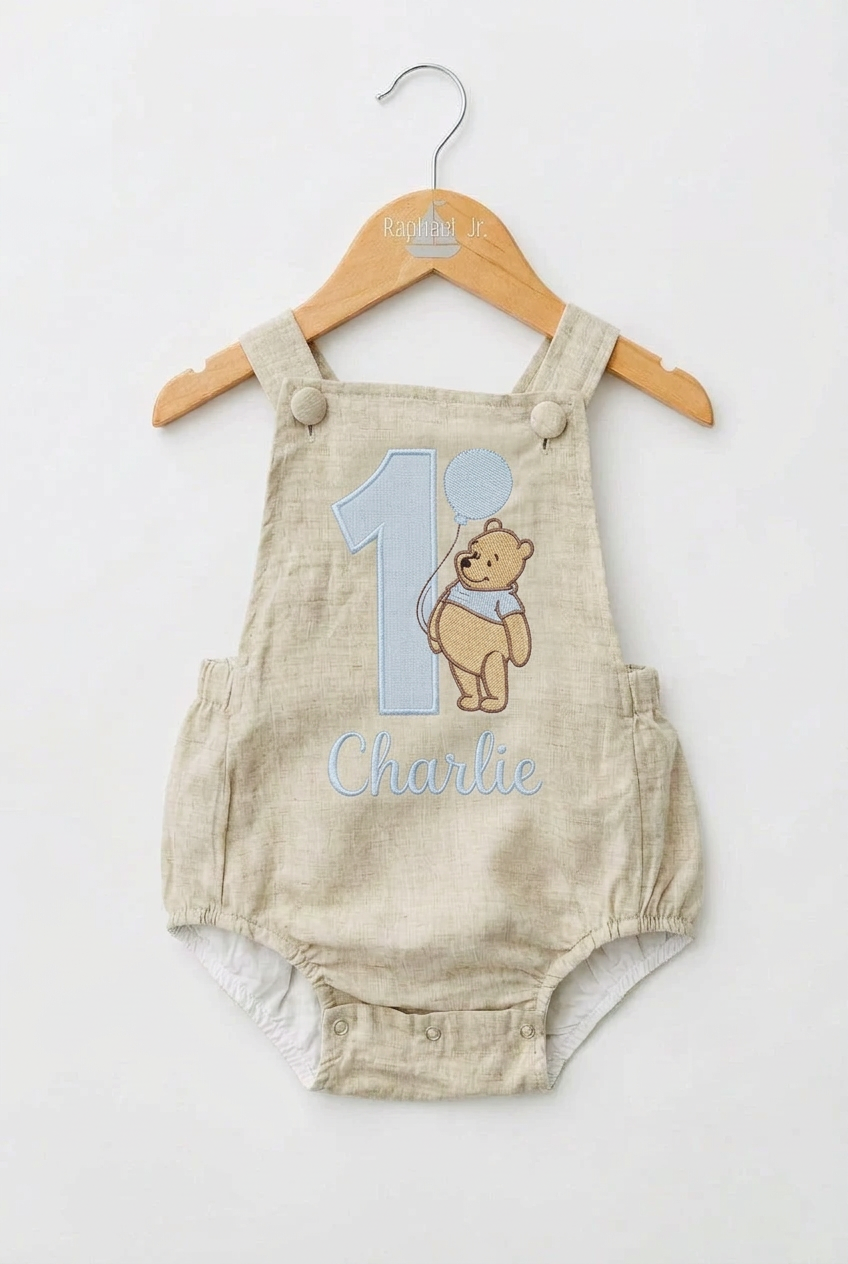White beige or blue Pooh bear romper