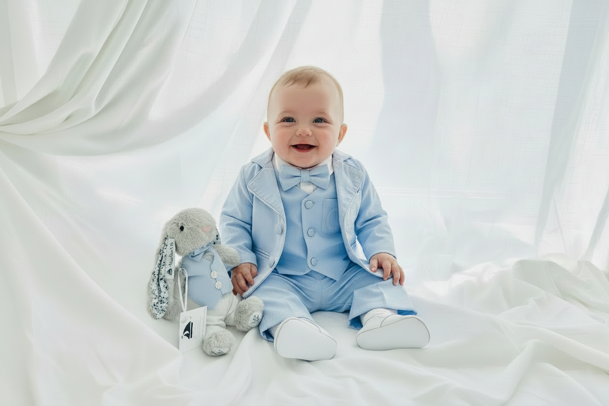 Pale Blue Chambray Vest Suit with optional Jacket