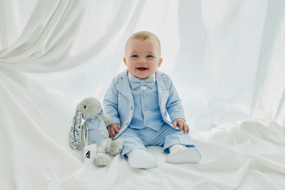 Pale Blue Chambray Vest Suit with optional Jacket