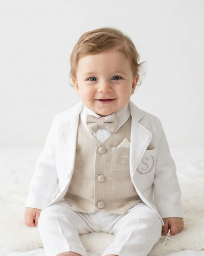 White suit with and Beige vest set