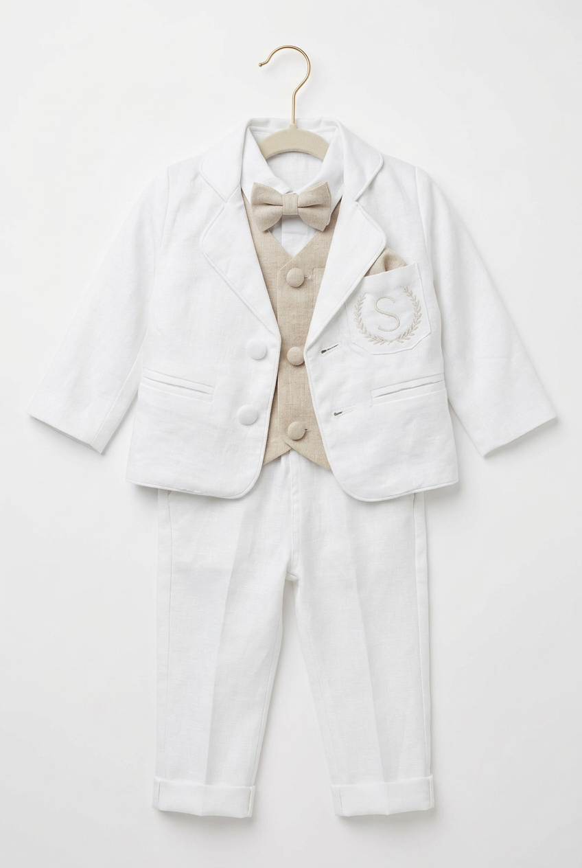 White suit with and Beige vest set