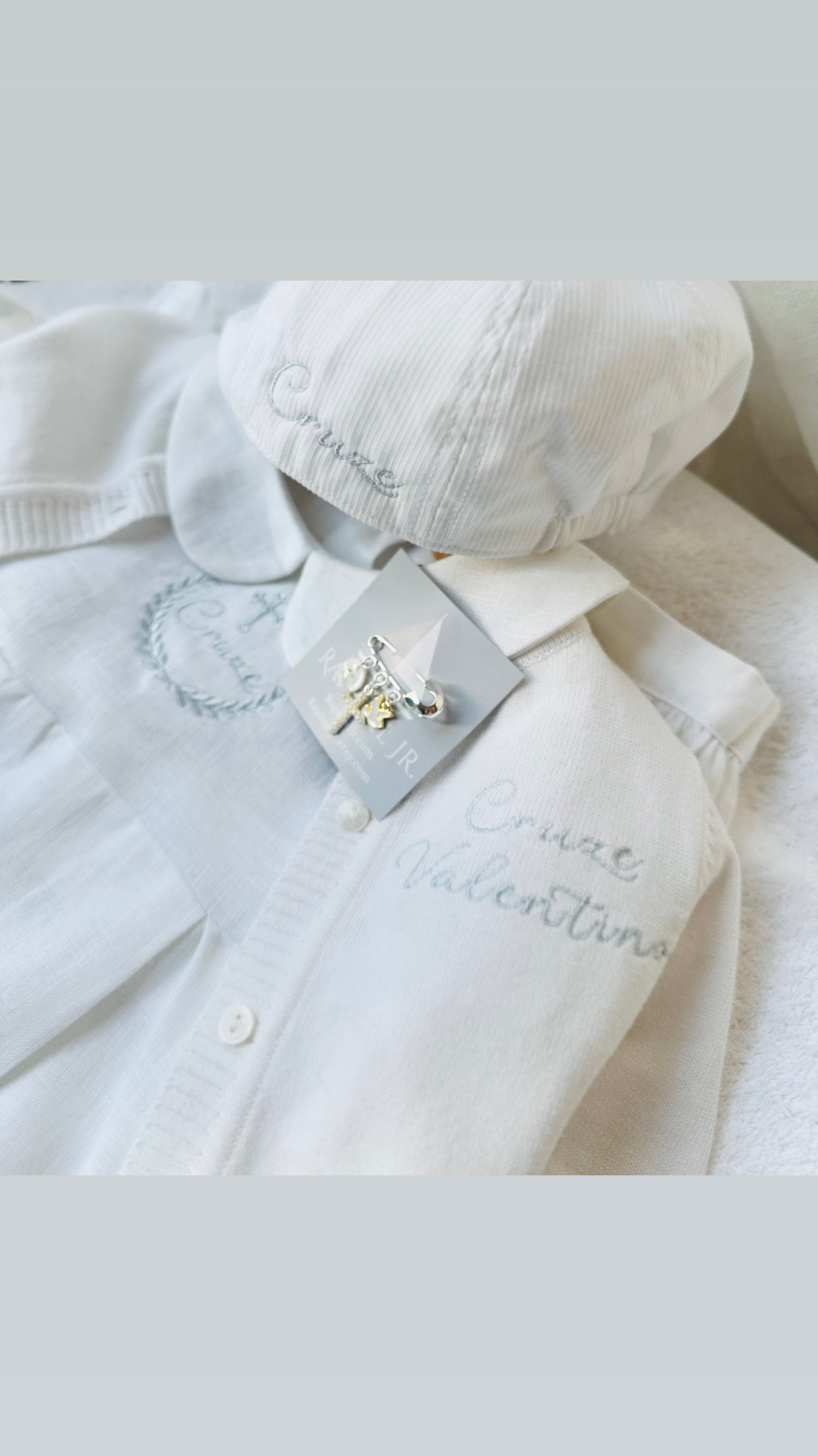 Linen Baptism peter pan collar bubble romper with optional embroidery customisation