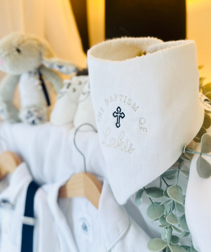 White linen Baptism Christening bib with optional embroidery