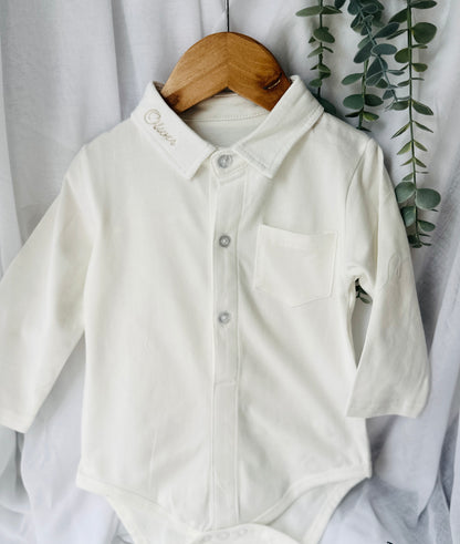 Long Sleeve straight Collared Cotton Onesie Bodysuit