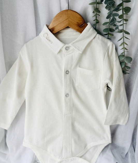 Long Sleeve straight Collared Cotton Onesie Bodysuit