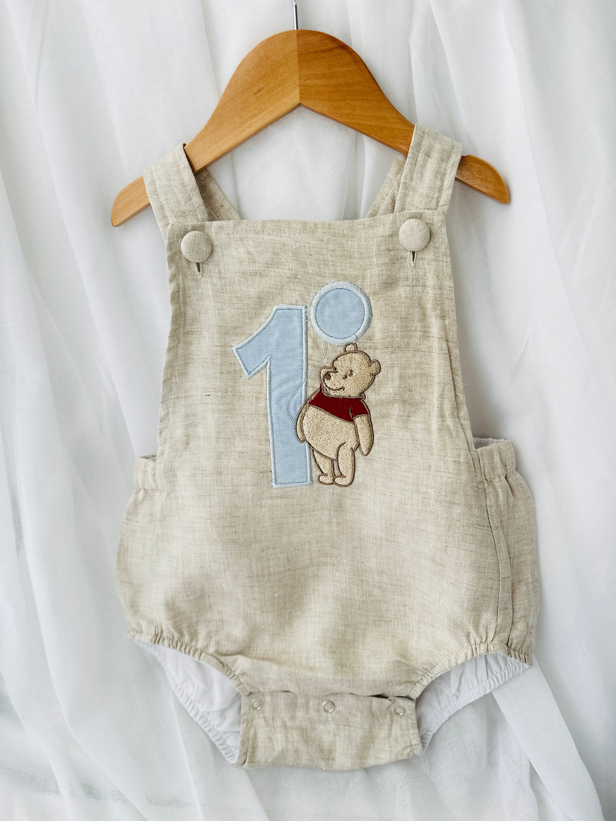 Baby and Toddler boys blue and white linen baptism and birthday romper and shirt set