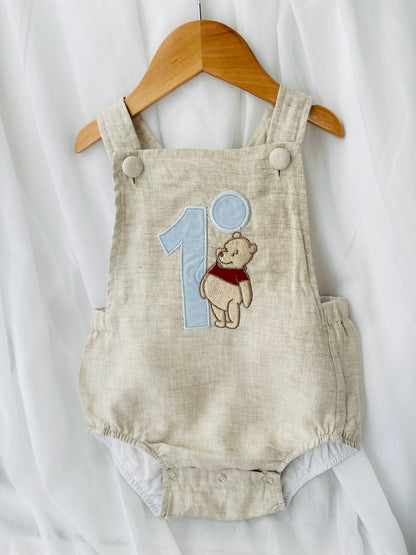 Baby and Toddler boys blue and white linen baptism and birthday romper and shirt set