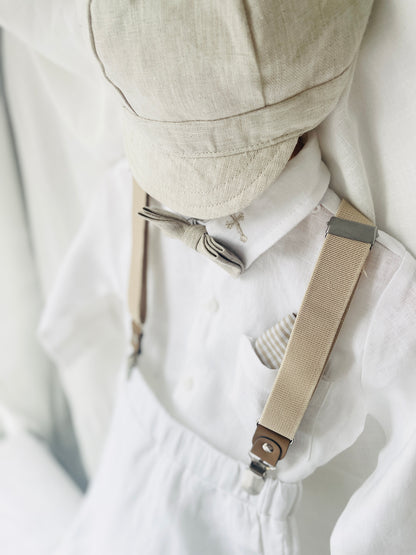 White and Beige Linen Set with optional Jacket Accessories and Embroidery