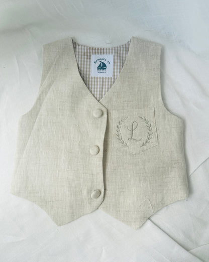 Baby and Toddler Boys beige natural pure linen vest