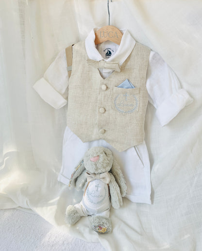 Baby and Toddler Boys beige natural pure linen vest