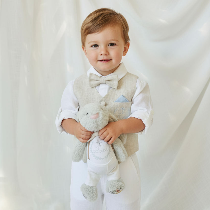 Baby and Toddler Boys beige natural pure linen vest