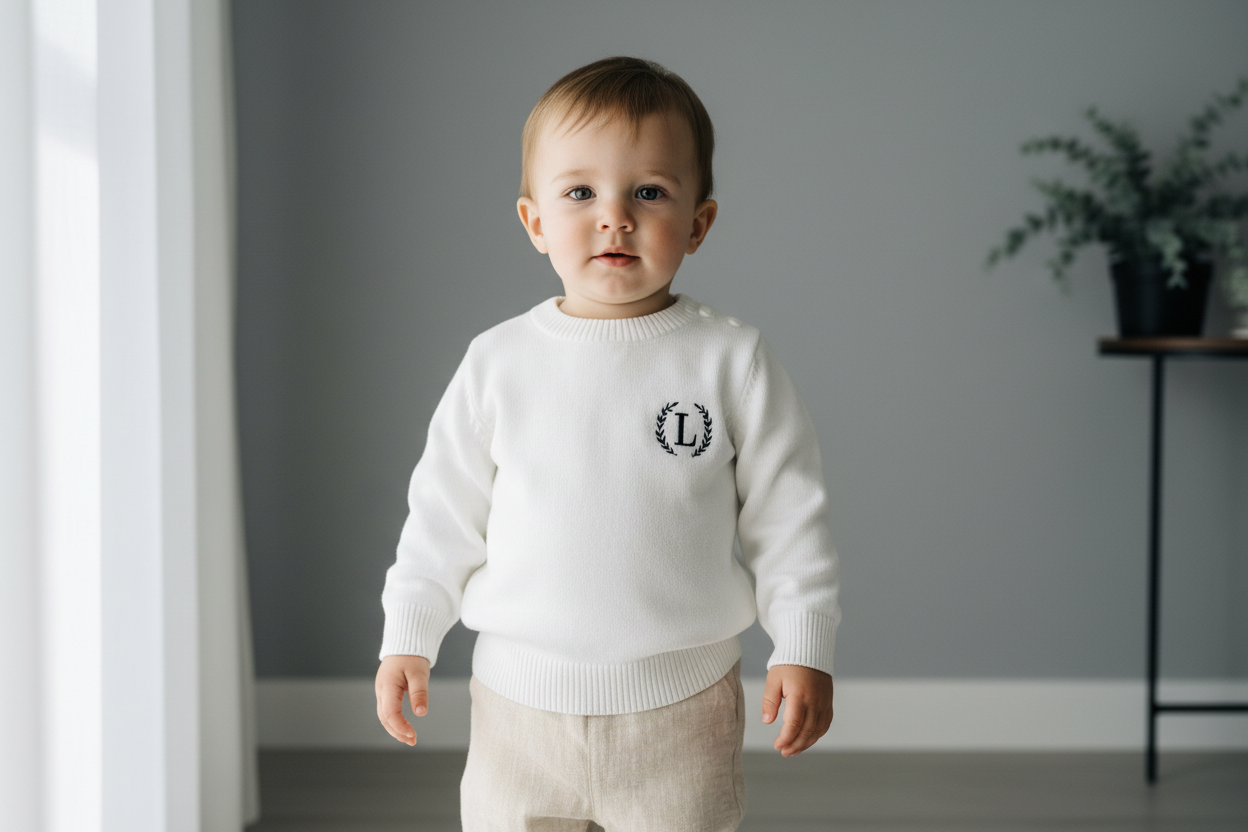 White cotton sweater with optional embroidery