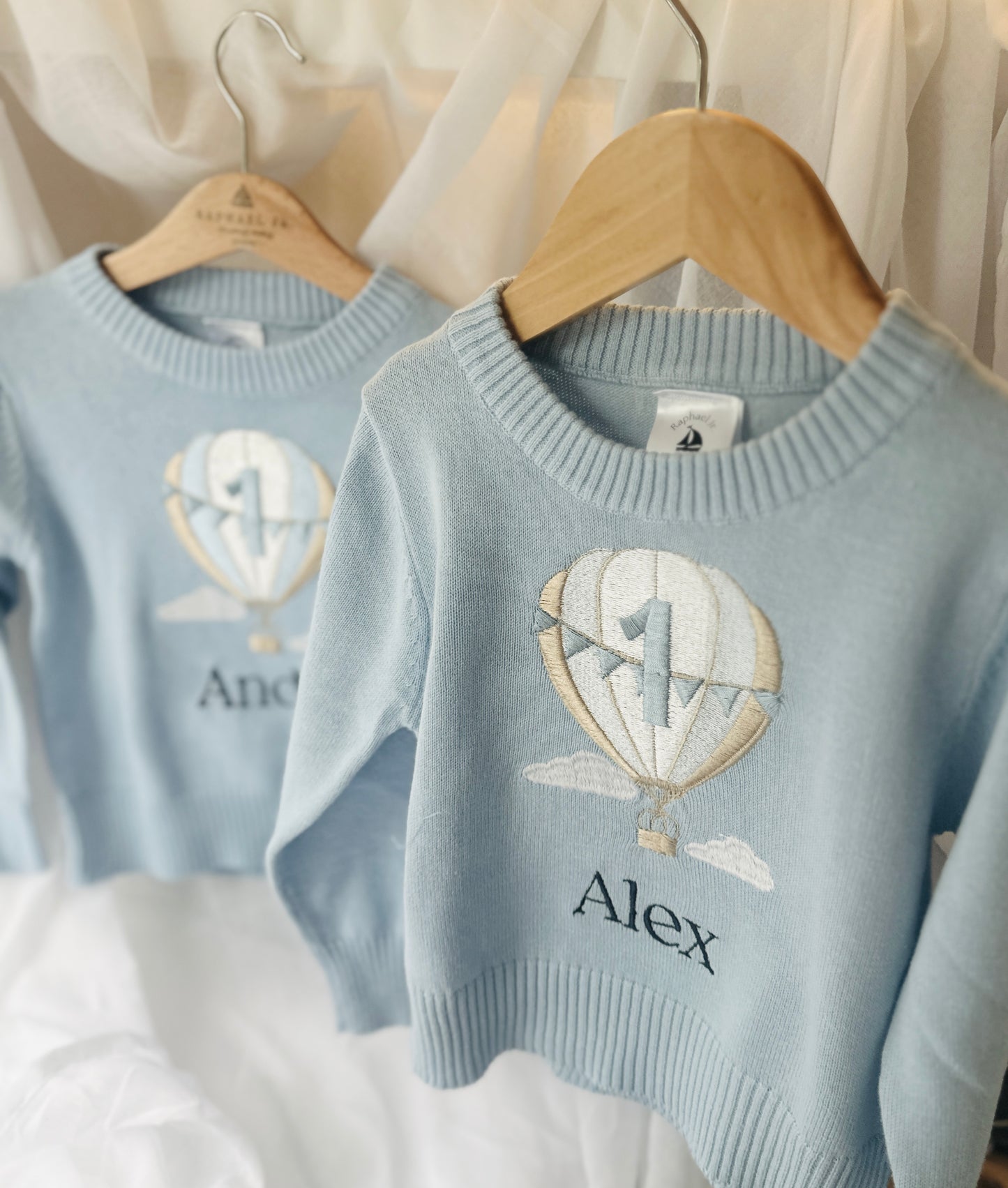 Baby blue cotton sweater with optional embroidery