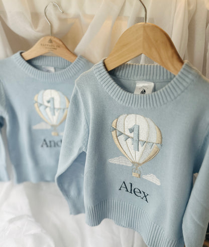 Baby blue cotton sweater with optional embroidery