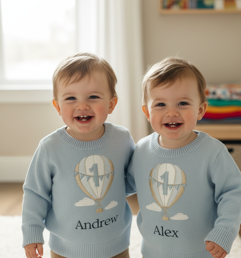 Baby blue cotton sweater with optional embroidery