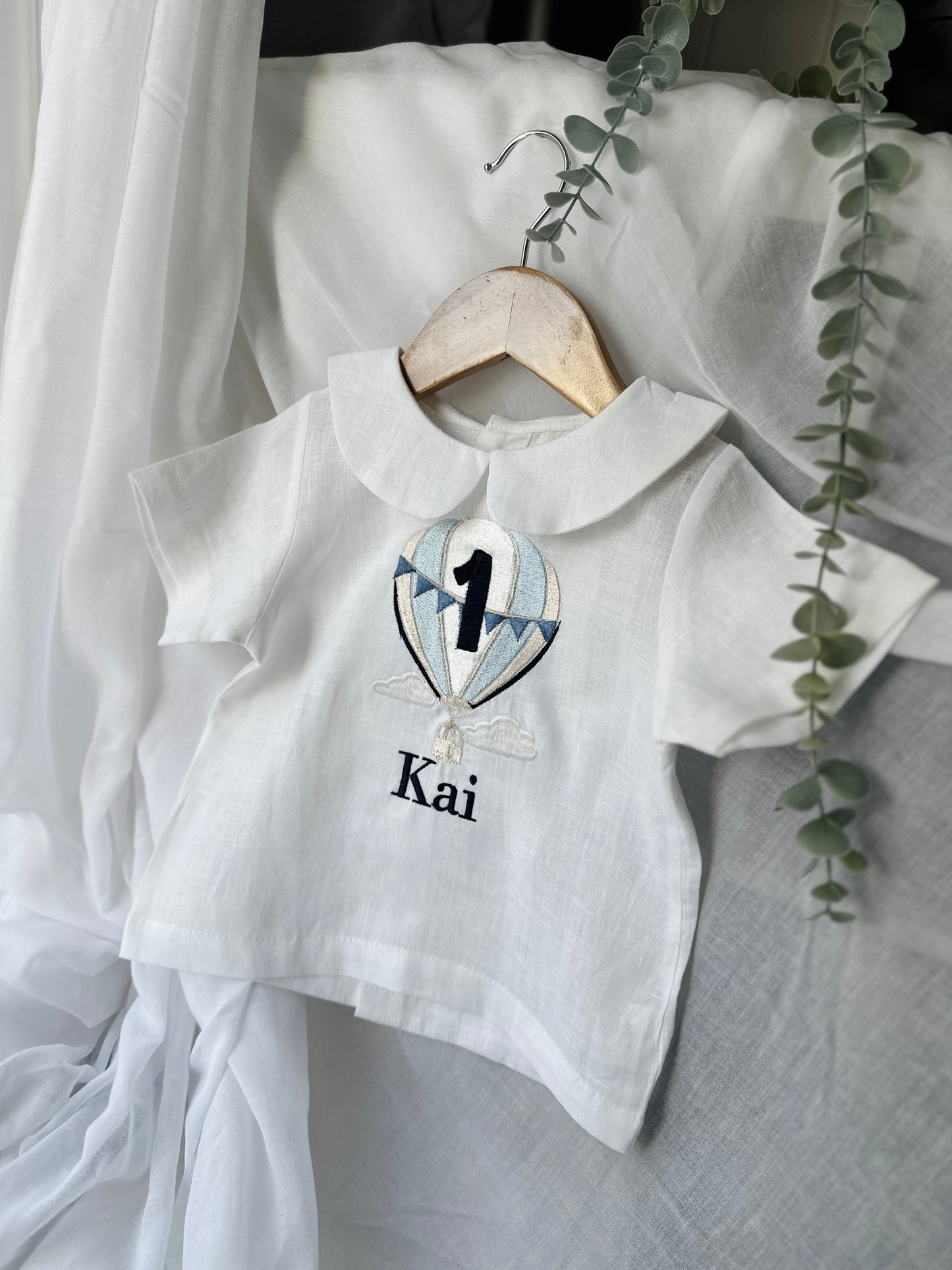 Baby and Toddler Boys white linen baptism outfit with bloomers and blouse shirt