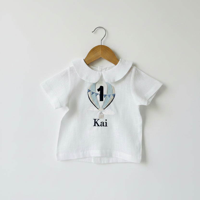 Baby and Toddler Boys white linen baptism outfit with bloomers and blouse shirt
