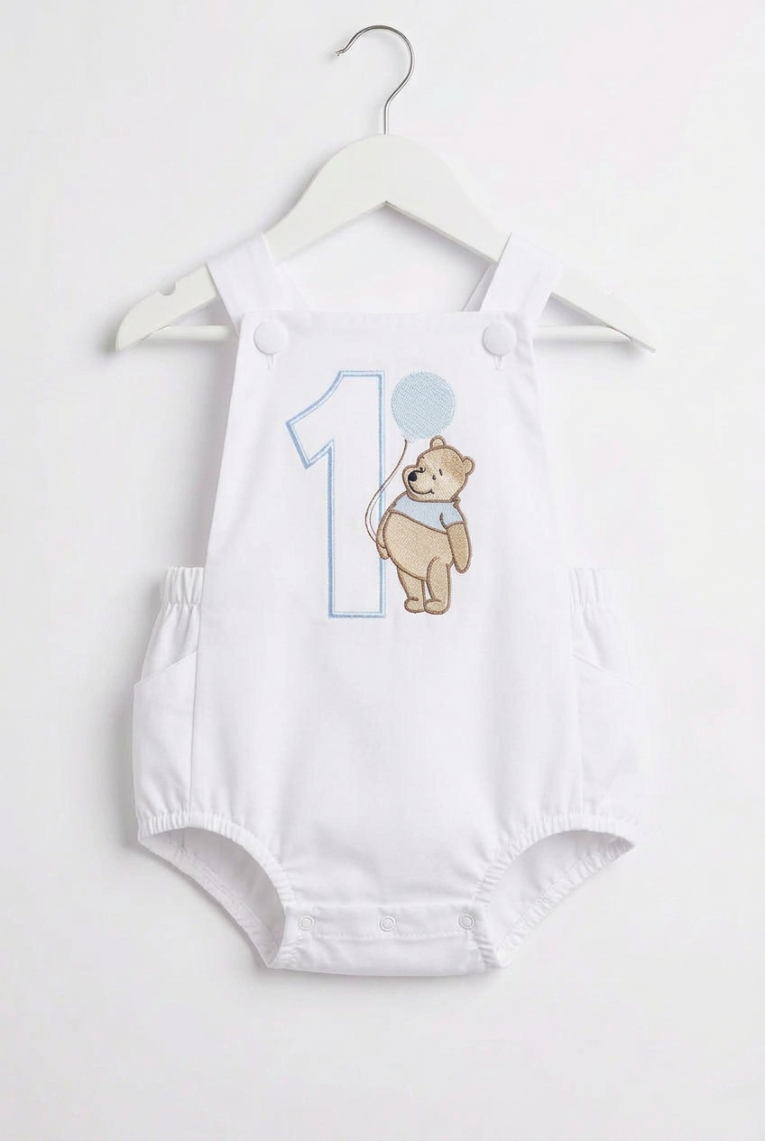 White beige or blue Pooh bear romper