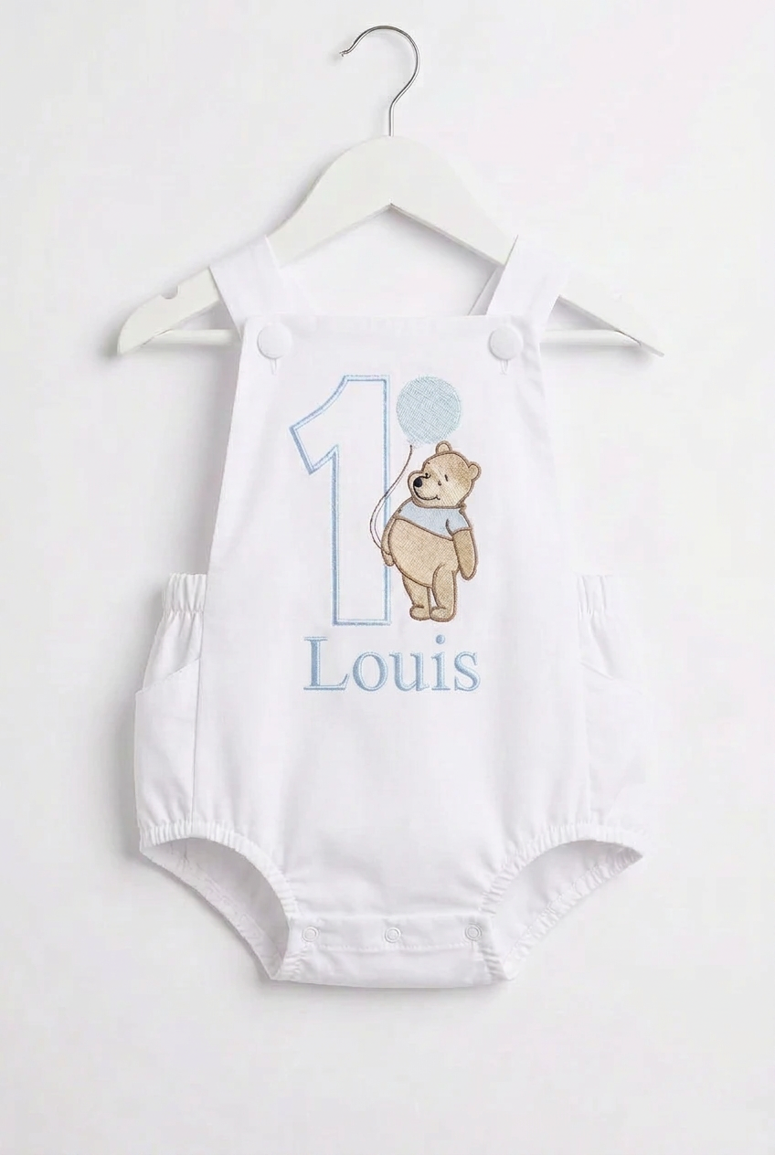 White beige or blue Pooh bear romper