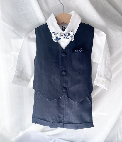 Navy blue pure linen vest waistcoat