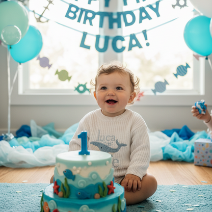 Baby first birthday whale teddy safari balloon sweater jumper with embroidery of your choice