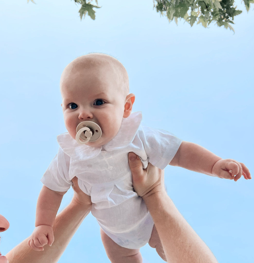 Linen baptism romper 