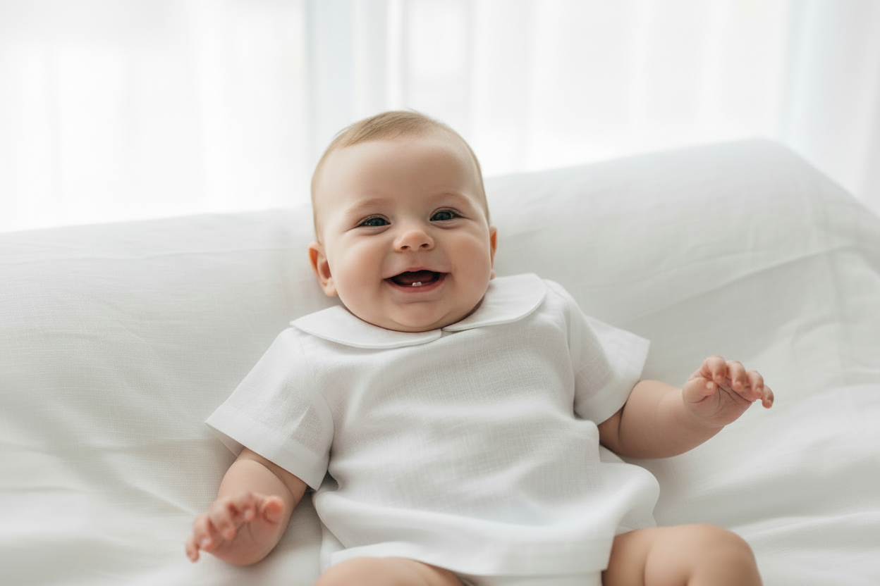 Pure linen white blouse shirt with round collar